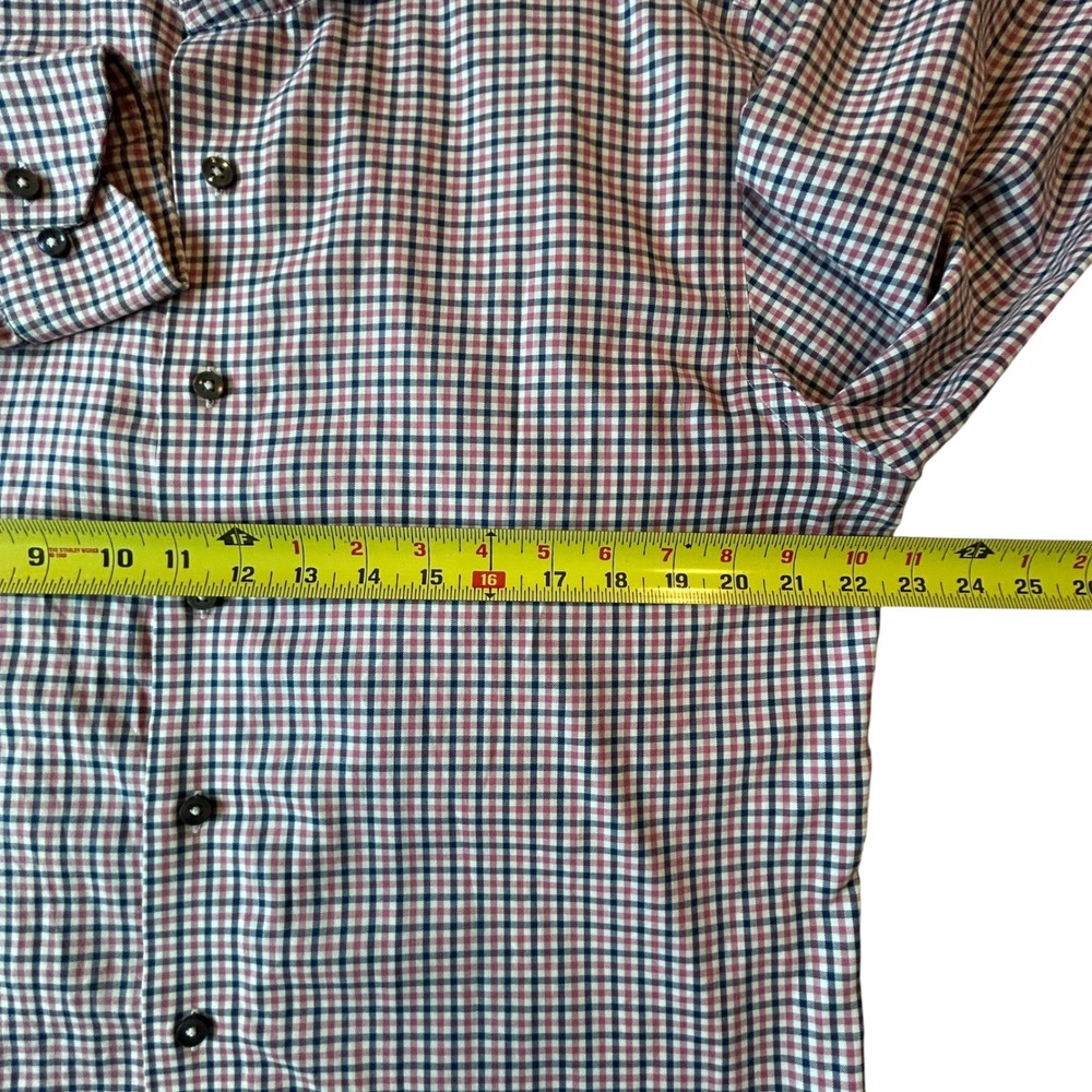 Lorenzo Uomo Mens Trim Fit Dress Shirt 16.5 34/35 Red Navy Check Long Sleeve EUC - Picture 5 of 8
